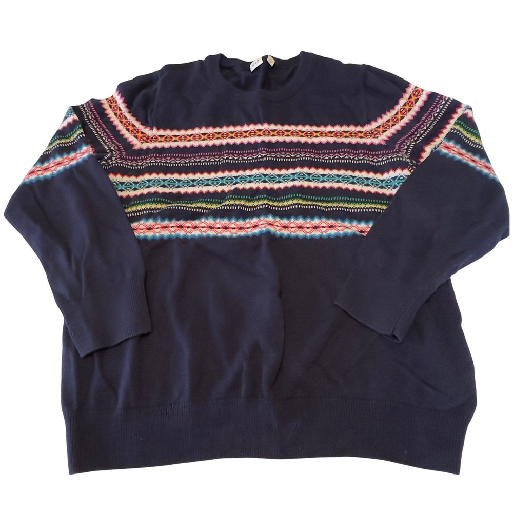 Gap Women's XL Navy Blue Fair Isle Crewneck Cotton Blend Knit Sweater Nordic Ski
